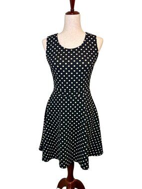 Gilli Black White Polka Dot Fit & Flare Skater Dress Retro Twee Small